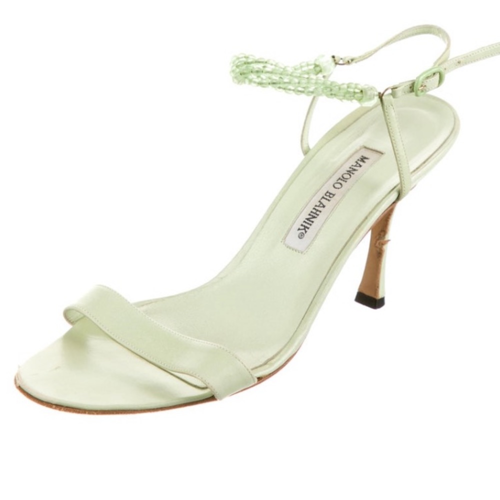 Manolo Blahnik Green Beaded Heels